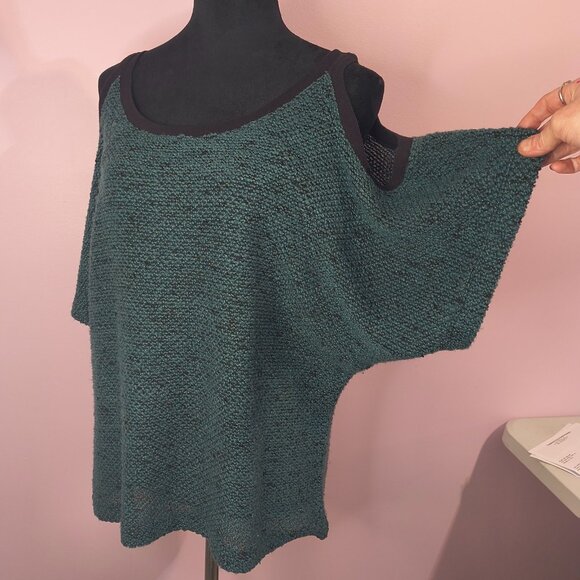 BCBGeneration Womens Top Teal Knit Sweater Blouse Cold Shoulder Size Medium - Picture 10 of 16
